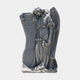 Antiqued grey marble weeping angel leaning on a tall Latin cross slab, 200cm