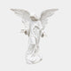 White marble standing angel with wings spread and arms opened on a cloud base, 220cm