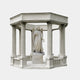 Cream marble hexagonal mausoleum with six fluted columns and a standing angel, 450cm