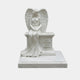 White marble angel seated on a moulded plinth with grey veining, 150cm