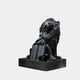 Mirror polished black granite seated lion with an open book at his forepaws, 150cm