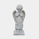 White marble child angel with hands folded in prayer on a square base, 80cm