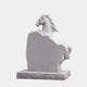 Grey granite headstone with a horse head and arched neck rising from a shaped slab, 180cm