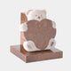 Red granite child memorial with a bear holding a polished heart tablet, 100cm