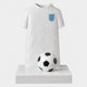 Pale white and grey stone child memorial carved as a football shirt with a ball, 120cm