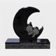 Polished black granite crescent moon with a matte sleeping bear on its horn, 110cm