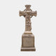 Beige marble ringed Celtic cross wound with carved ivy on a tapered plinth, 250cm