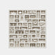 Marble relief panel of recessed compartments each holding a carved world icon