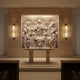 Monumental marble Last Supper relief recessed into a masonry-clad chapel wall above an altar