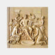 Warm ochre stone relief panel 120cm with a reclining youth attended by seven women
