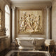 Classical stone figural relief panel shown on an interior wall