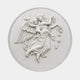 White marble relief roundel 80cm with a winged figure carrying a torch-bearing child