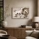 Two horse marble relief panel shown mounted on an interior wall