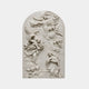 White marble Annunciation relief panel 300cm with Gabriel and the kneeling Virgin