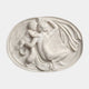 White marble oval relief plaque 50cm across with Venus reclining and a winged Cupid