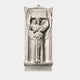 White marble memorial plaque 180cm with a winged figure holding a plain tablet