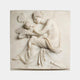 White marble relief panel 60cm with a seated woman, a winged infant and a butterfly