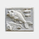 White marble fish relief panel 120cm wide with a large carp, coral and seaweed