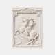 White marble relief panel 150cm with a rider on a rearing horse in a mountain pass