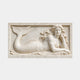 Cream marble relief panel 80cm wide with a reclining mermaid and a raised tail fluke