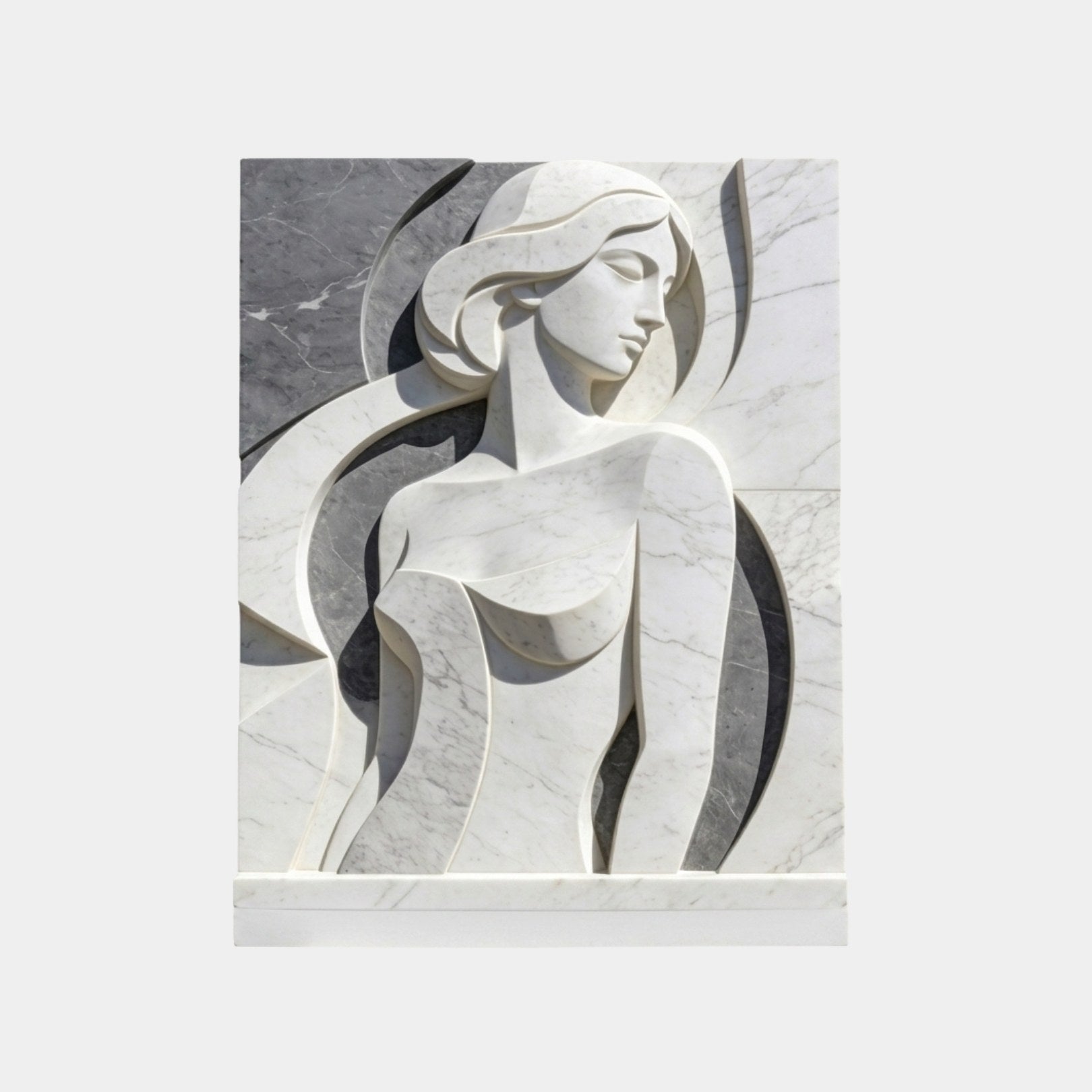 Two-tone marble Art Deco relief 180cm with a white figure against grey grounds