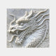 White marble relief panel 120cm wide with a close-cropped dragon head and cloud scrolls