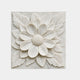 White marble relief slab 180cm with one large stylised bloom and a beaded centre