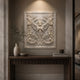 Confronting birds marble relief panel shown centred above a doorway