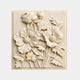 Cream marble relief panel 80cm with poppy-like blooms and lobed leaves