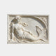 White marble relief panel 150cm with a reclining mermaid against a carved quarter-arch