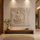 Crowned Buddha marble relief panel shown on a quiet treatment room wall