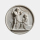 Marble roundel relief of a hunter with game and grapes beside a seated mother