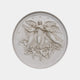 Cream marble roundel 80cm across with three winged angels above six musician putti