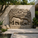 Descent of the Ganges carved stone monument shown in a temple garden