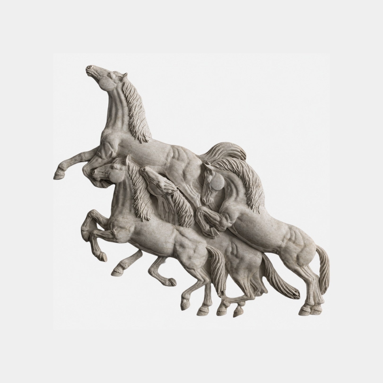 White marble group of five galloping horses carved in high relief, 150cm across
