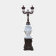 Giant Sculptures Cherub Group Two-Arm Lamp Marble Sculpture 250cm with white marble cherubs holding grapes on a bronze-finish pedestal and twin lanterns.