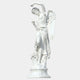 The Dancing Harvest Angel Marble Outdoor Sculpture - 260cm by Giant Sculptures features a graceful angel in flowing robes, one arm raised, with detailed wings and a serene expression, standing on a decorative base beside a flower basket.