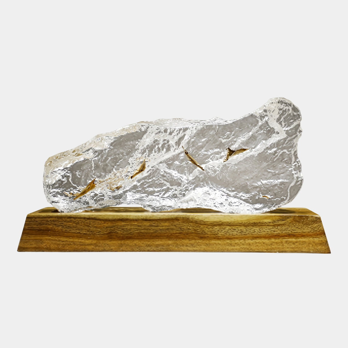 Clear Dried Leaf Rising Ridge Rock Resin Sculpture on Timber Base - 50cm