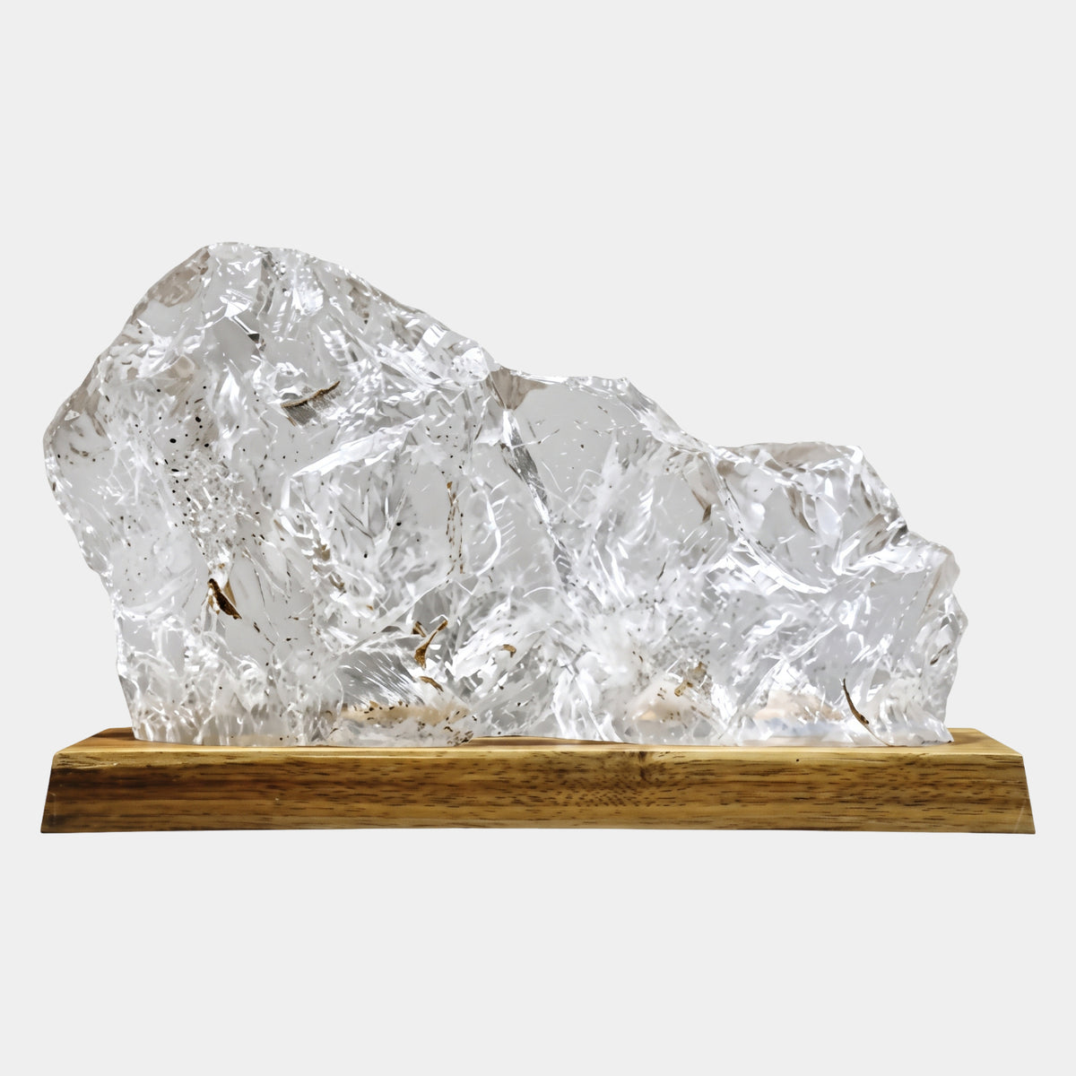 Clear Splintered Facet Rock Resin Sculpture on Timber Base - 88cm
