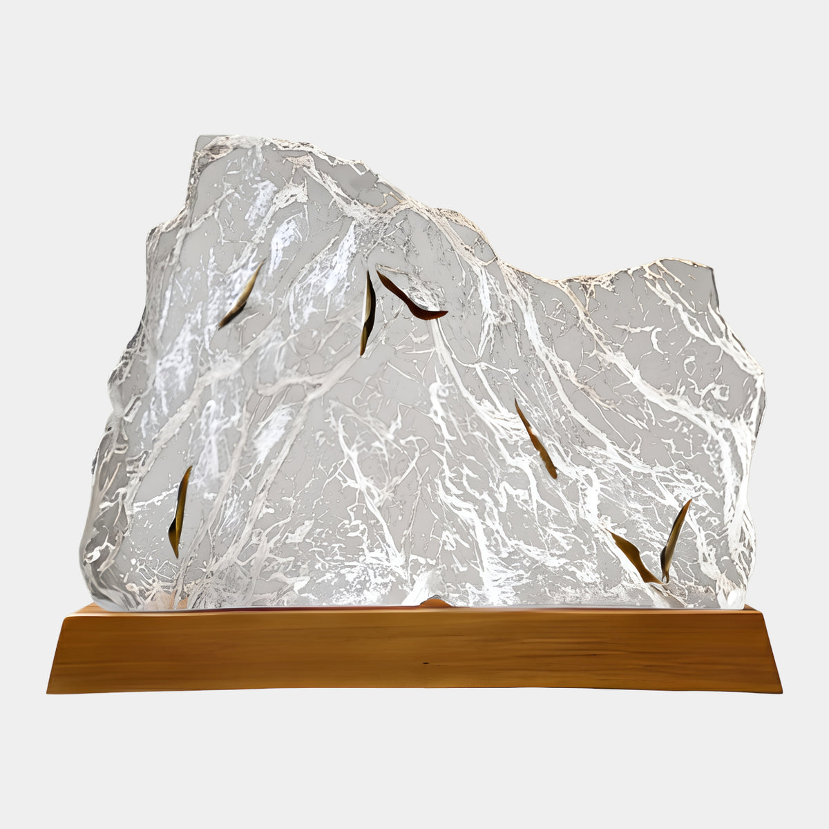 Clear Crackle-Veined Rock Resin Sculpture on Wood Base - 60cm