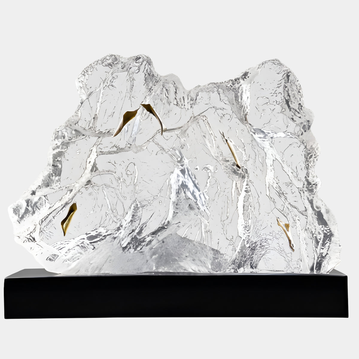 Clear Amber Sliver Saddle Crest Rock Resin Sculpture on Black Base - 50cm