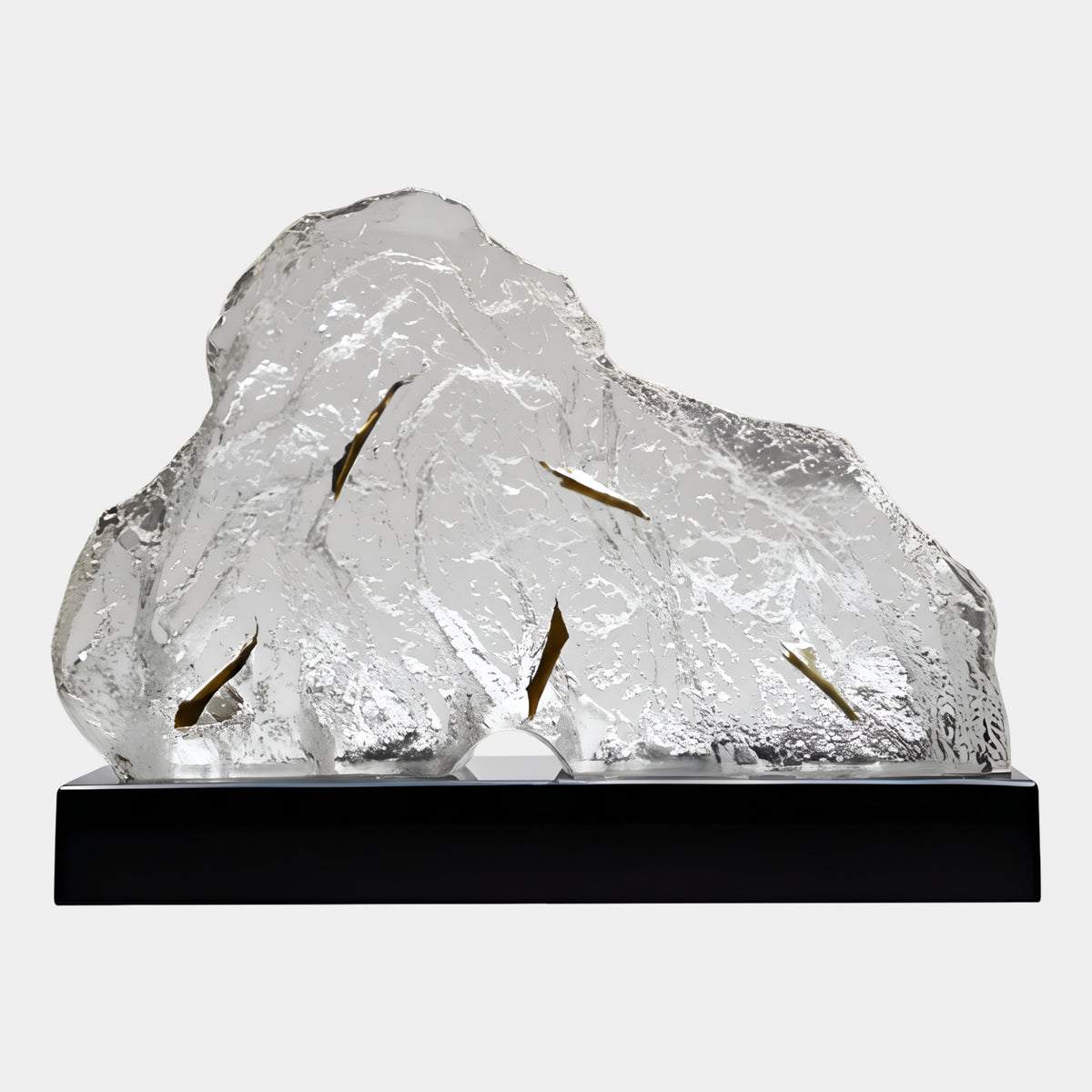 Clear Amber Sliver Domed Rock Resin Sculpture on Black Base - 50cm