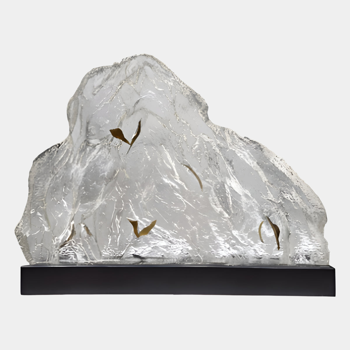 Clear Amber Sliver Broad Summit Rock Resin Sculpture on Black Base - 65cm
