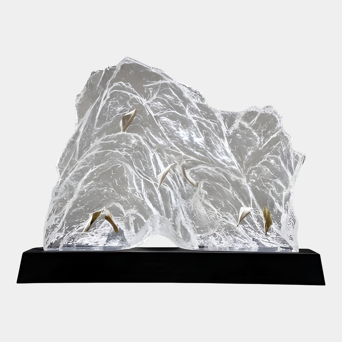 Clear Khaki Sliver Notched Summit Rock Resin Sculpture on Black Base - 65cm