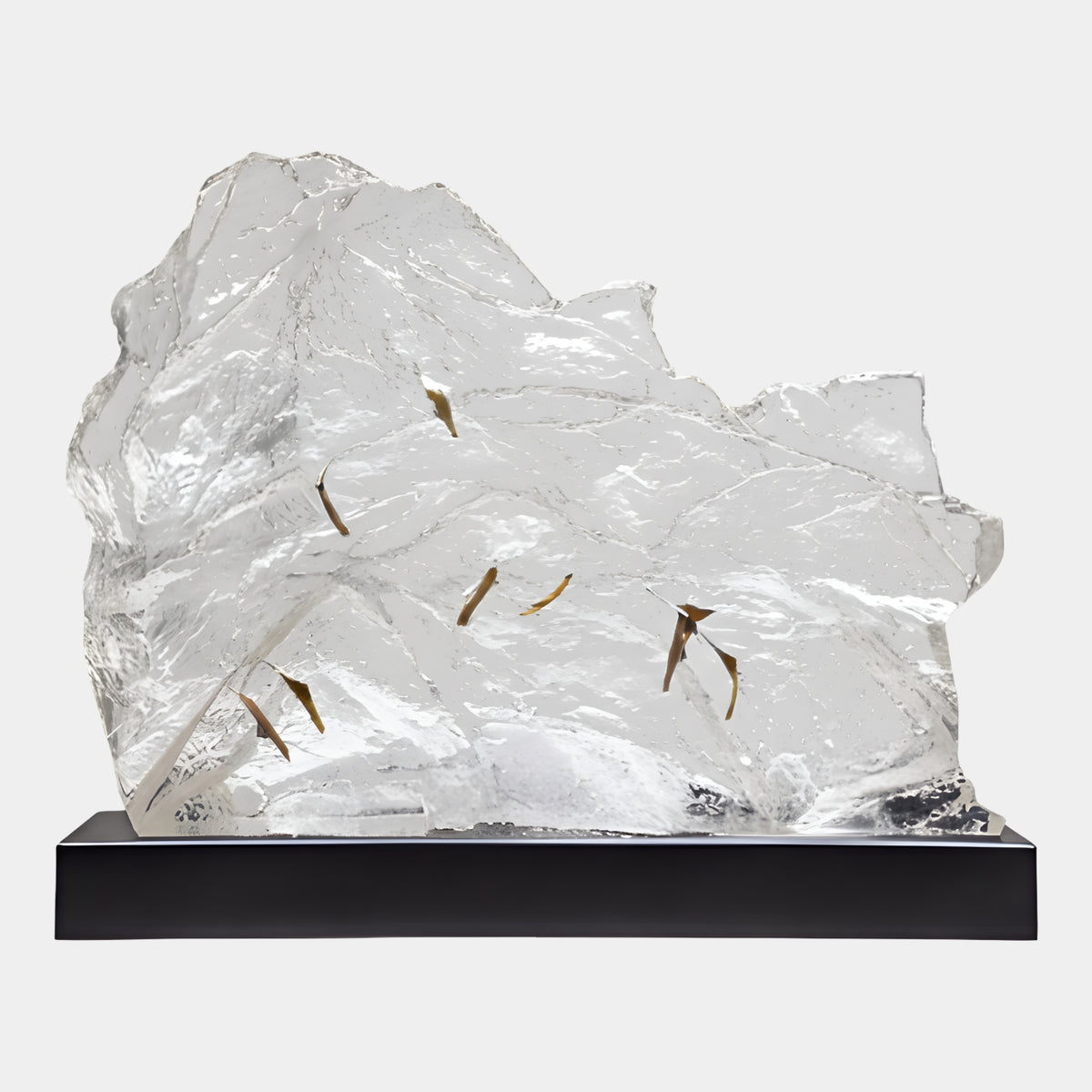 Clear Amber Sliver Stepped Ledge Rock Resin Sculpture on Black Marble Base - 60cm