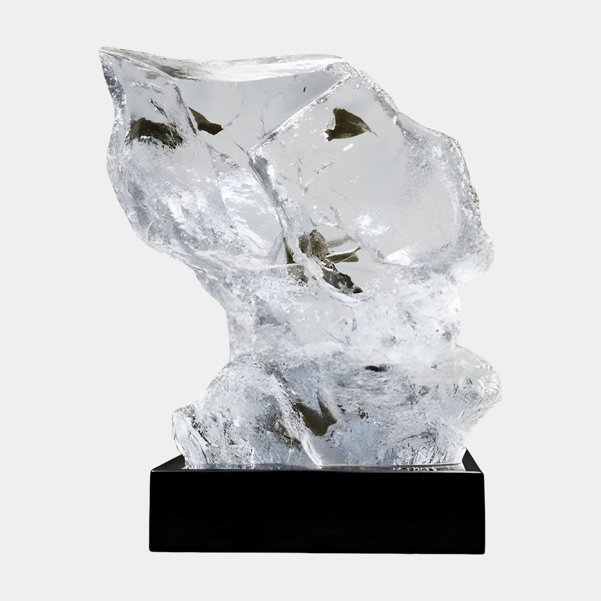 Clear Dark Olive Flake Swept Peak Rock Resin Sculpture - 35cm