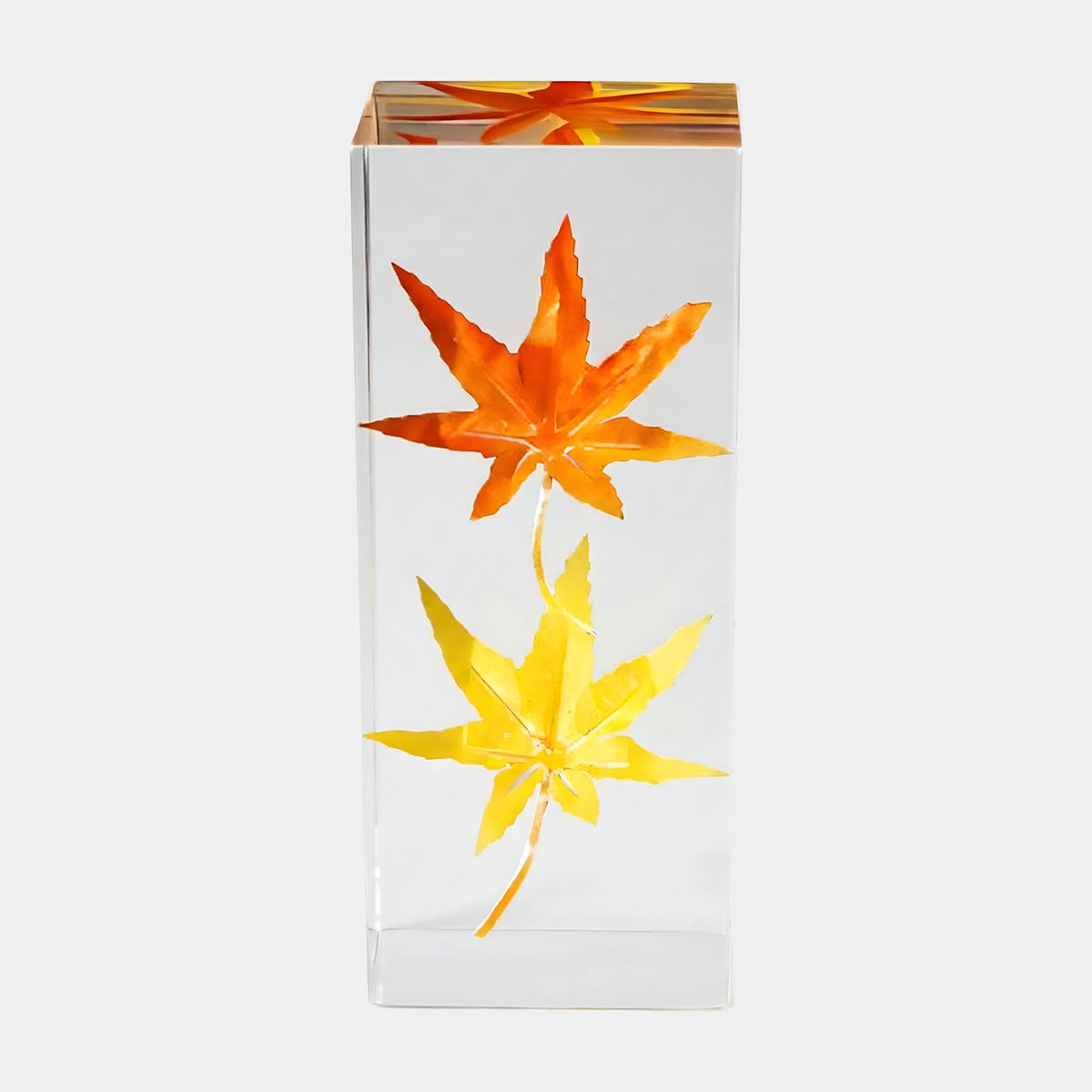 Clear Autumn Maple Leaf Block Resin Sculpture - 21cm