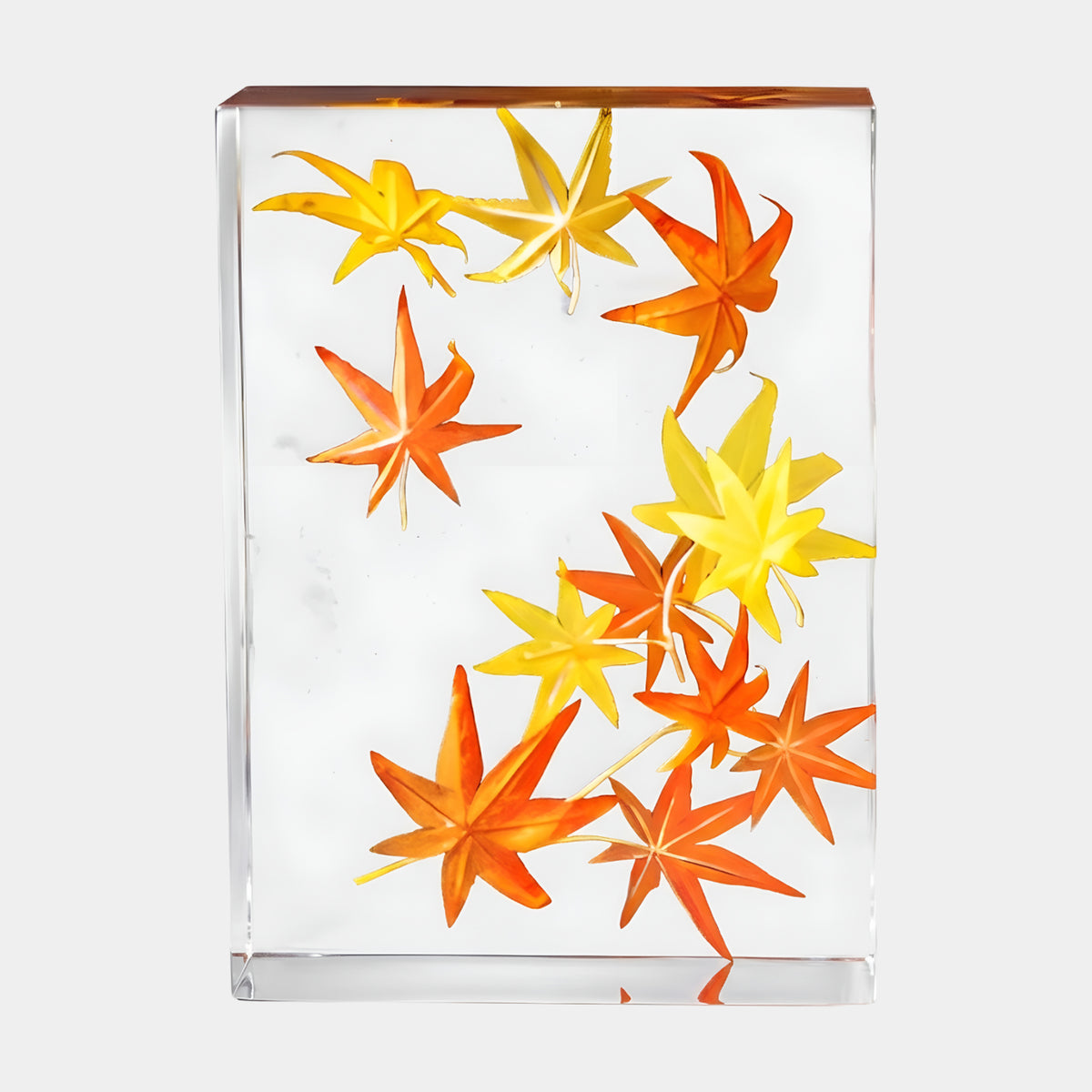 Clear Cascading Maple Leaf Block Resin Sculpture - 41cm