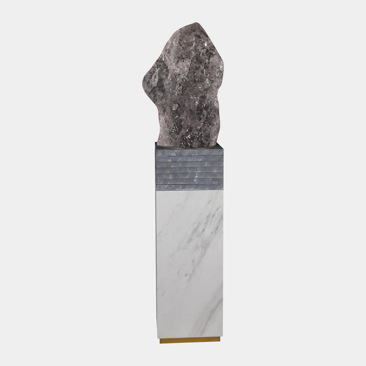 Grey Glittering Rock Resin Sculpture on Marble Base - 160cm