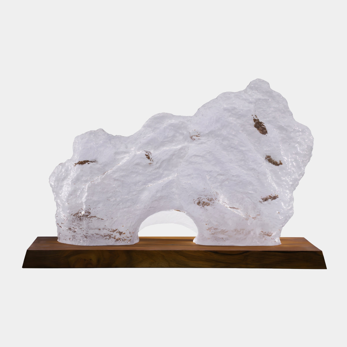 White Frosted Arched Rock Resin Sculpture on Dark Wood Base - 88cm
